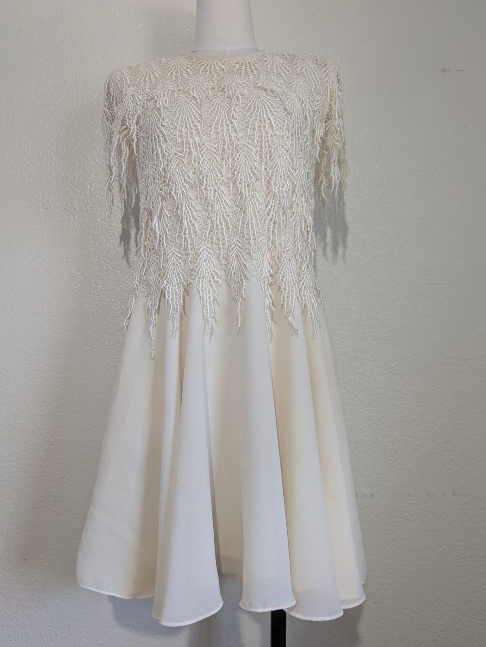 Night Way Collections Cream Lace Dress with Embroidery Fringe Details 10 Petite - Picture 1 of 10